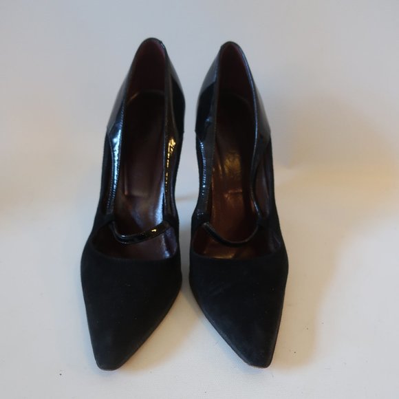 WOMENS TOD'S BLACK POINTY SUEDE PATENT LEATHER HEELS PUMPS 39 US/9 * - Picture 3 of 10